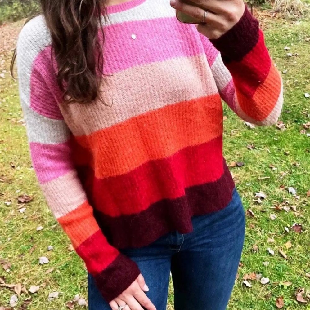 Silver Flint Color Blocked Alpaca Blend Crew Neck Sweater Size S Boho Chic